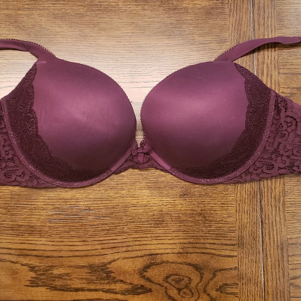 Victoria's Secret 38 DDD Push-Up bra purple plum lace sling smooth cups